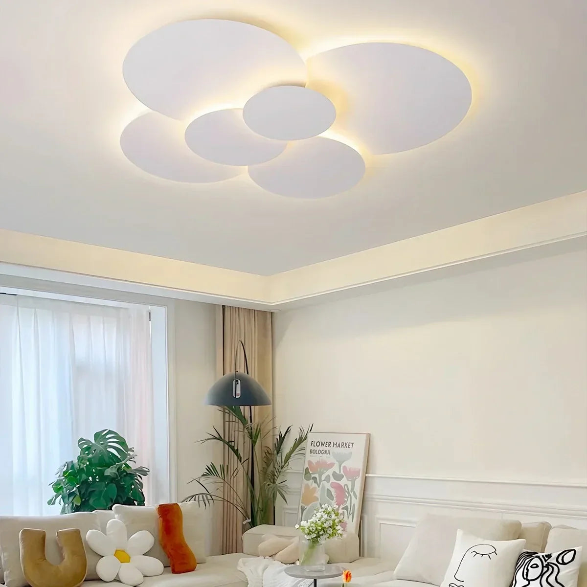 Flush Mount LED Ceiling Light with Rotating Discs White Dimmable Remote Control Modern Fixture for Bedroom Bathroom Living Room Hallway Adju | Thomler