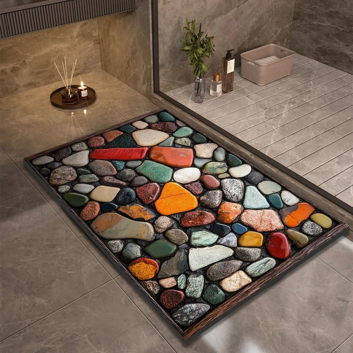Alfombra de piedra de secado rápido, 24x35 pulgadas, tapete absorbente antideslizante para ducha, baño, entrada, cocina, pasillo y áreas húmedas de alto tráfico | Thomler
