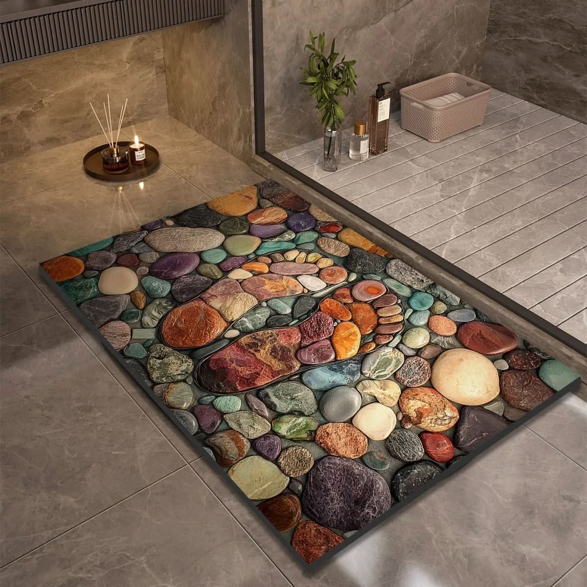 Alfombra de piedra de secado rápido, 24x35 pulgadas, tapete absorbente antideslizante para ducha, baño, entrada, cocina, pasillo y áreas húmedas de alto tráfico | Thomler