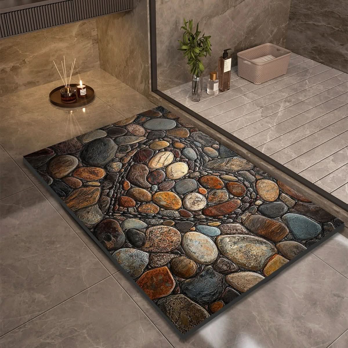 Alfombra de piedra de secado rápido, 24x35 pulgadas, tapete absorbente antideslizante para ducha, baño, entrada, cocina, pasillo y áreas húmedas de alto tráfico | Thomler