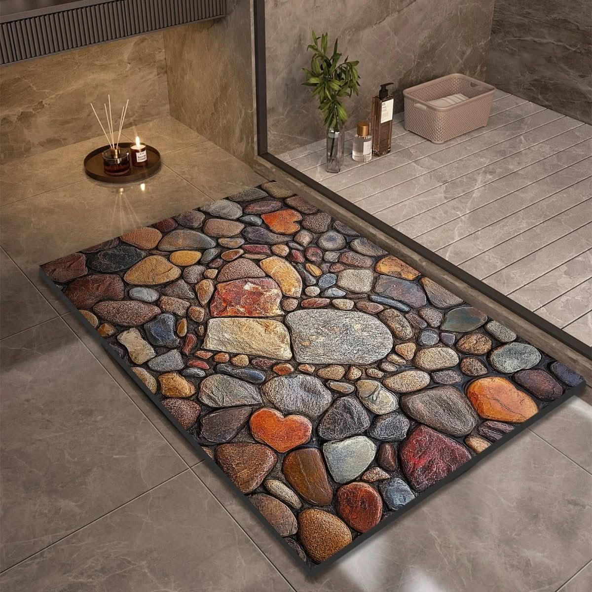 Alfombra de piedra de secado rápido, 24x35 pulgadas, tapete absorbente antideslizante para ducha, baño, entrada, cocina, pasillo y áreas húmedas de alto tráfico | Thomler