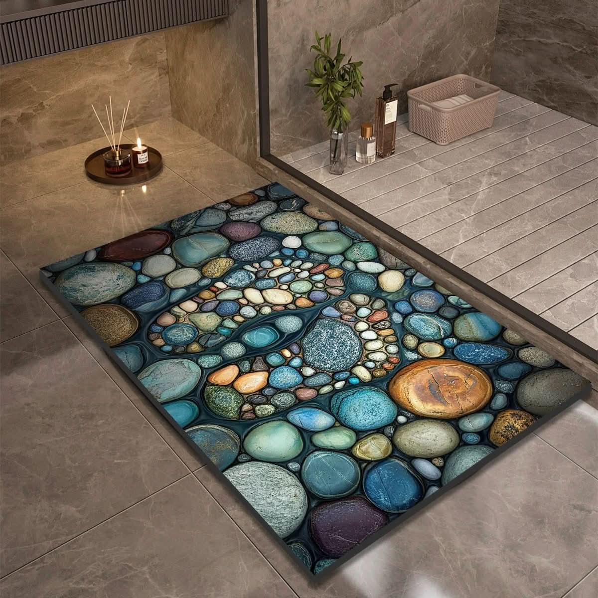 Alfombra de piedra de secado rápido, 24x35 pulgadas, tapete absorbente antideslizante para ducha, baño, entrada, cocina, pasillo y áreas húmedas de alto tráfico | Thomler