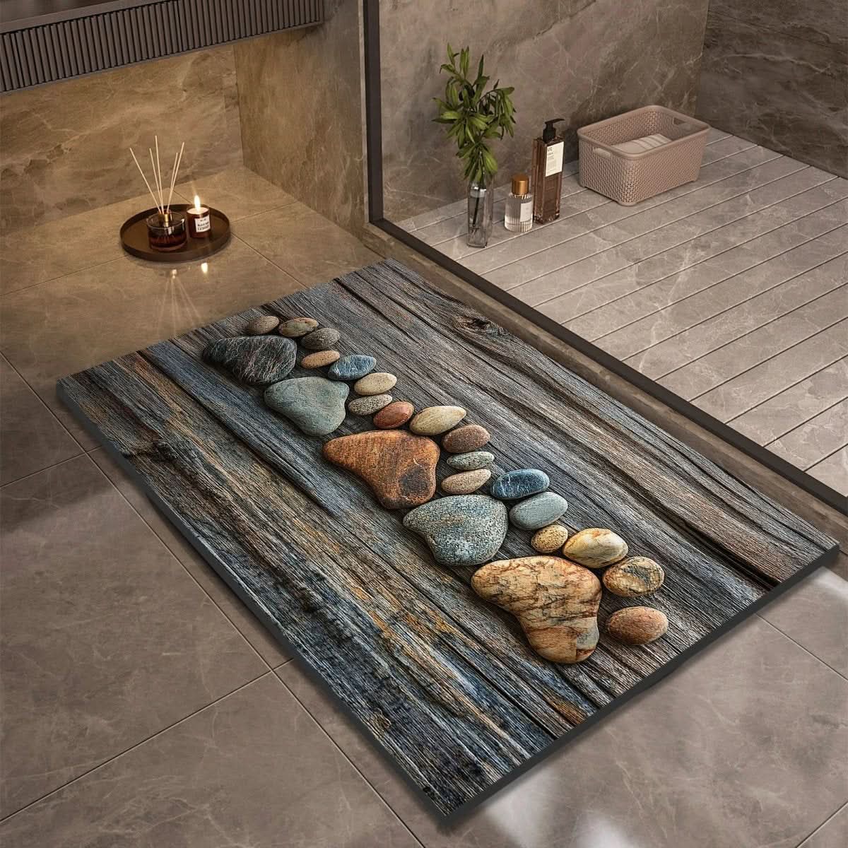 Alfombra de piedra de secado rápido, 24x35 pulgadas, tapete absorbente antideslizante para ducha, baño, entrada, cocina, pasillo y áreas húmedas de alto tráfico | Thomler