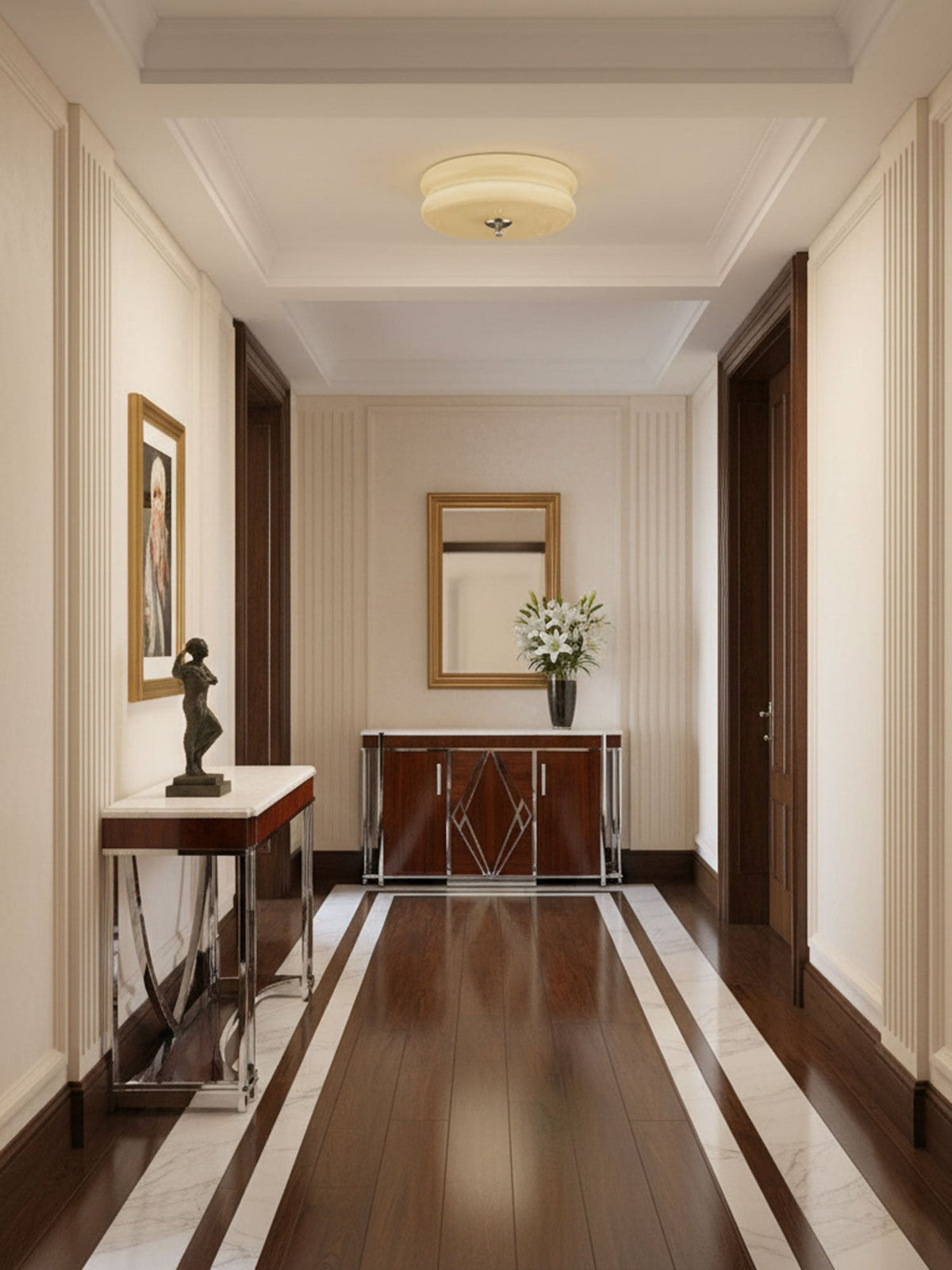 Lámpara de techo LED de montaje empotrado con pantalla de vidrio esmerilado y metal cromado dorado para dormitorio, sala de estar, comedor, pasillo y entrada, estilo tradicional