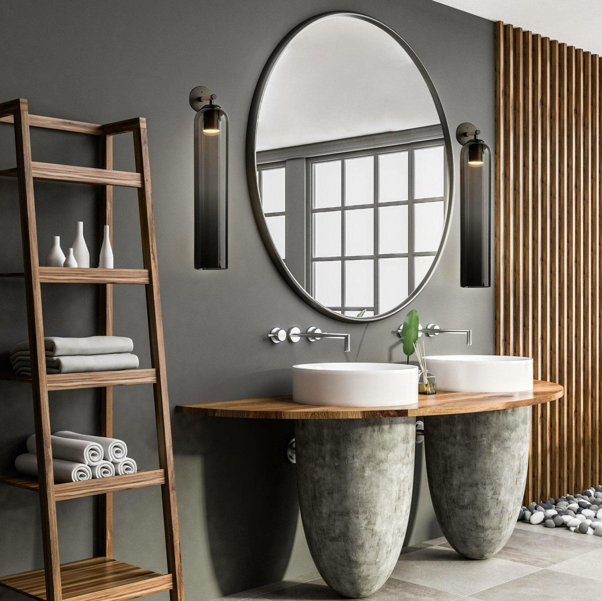 Aplique de pared cilíndrico de cristal, lámpara vertical de 19 pulgadas para sala de estar, dormitorio, pasillo, iluminación ambiental, montaje hacia arriba o hacia abajo, dorado, negro, níquel