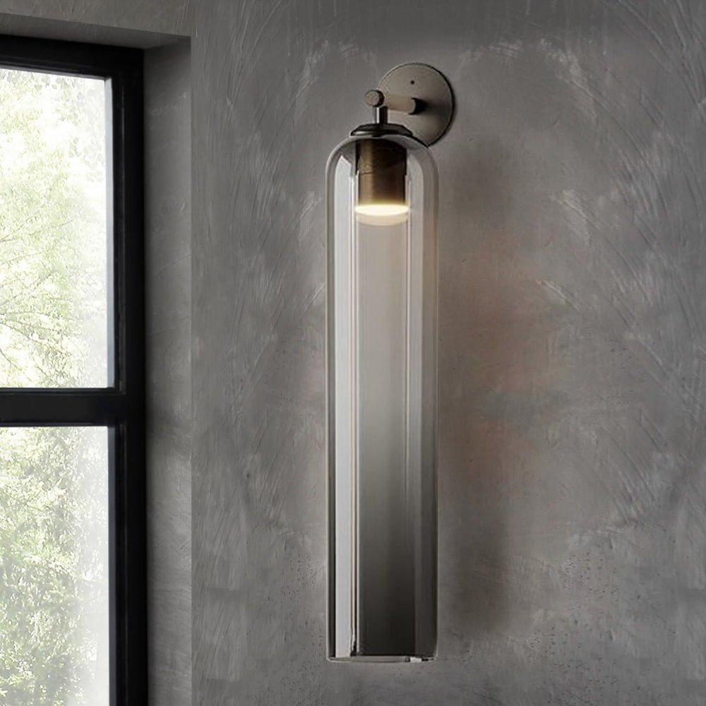 Aplique de pared cilíndrico de cristal, lámpara vertical de 19 pulgadas para sala de estar, dormitorio, pasillo, iluminación ambiental, montaje hacia arriba o hacia abajo, dorado, negro, níquel