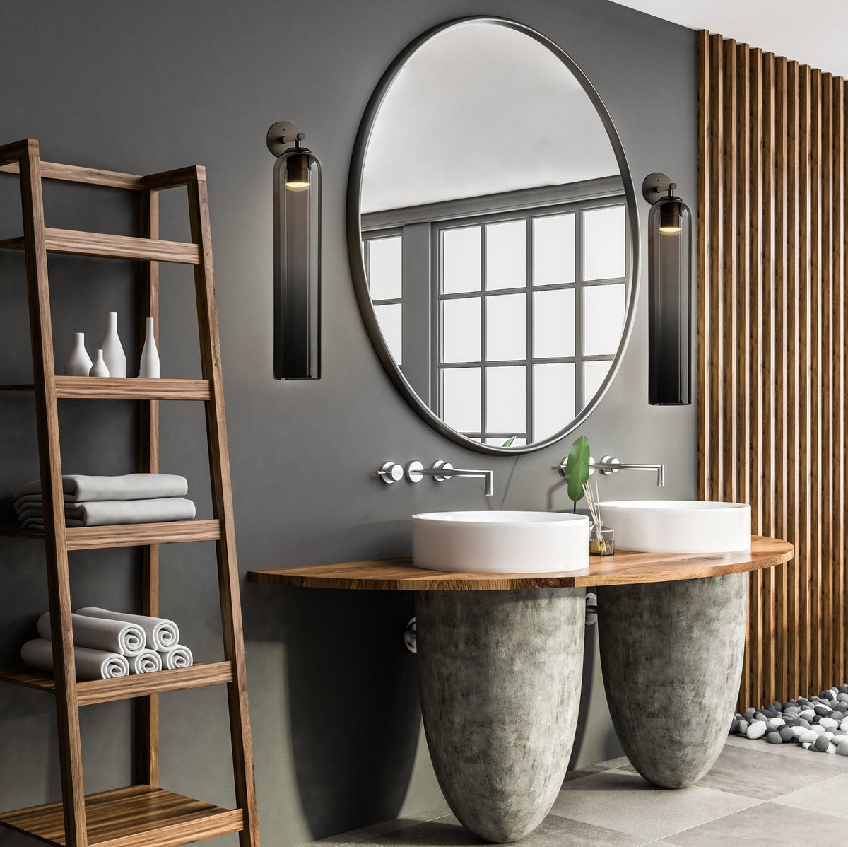 Aplique de pared cilíndrico de cristal, lámpara vertical de 19 pulgadas para sala de estar, dormitorio, pasillo, iluminación ambiental, montaje hacia arriba o hacia abajo, dorado, negro, níquel