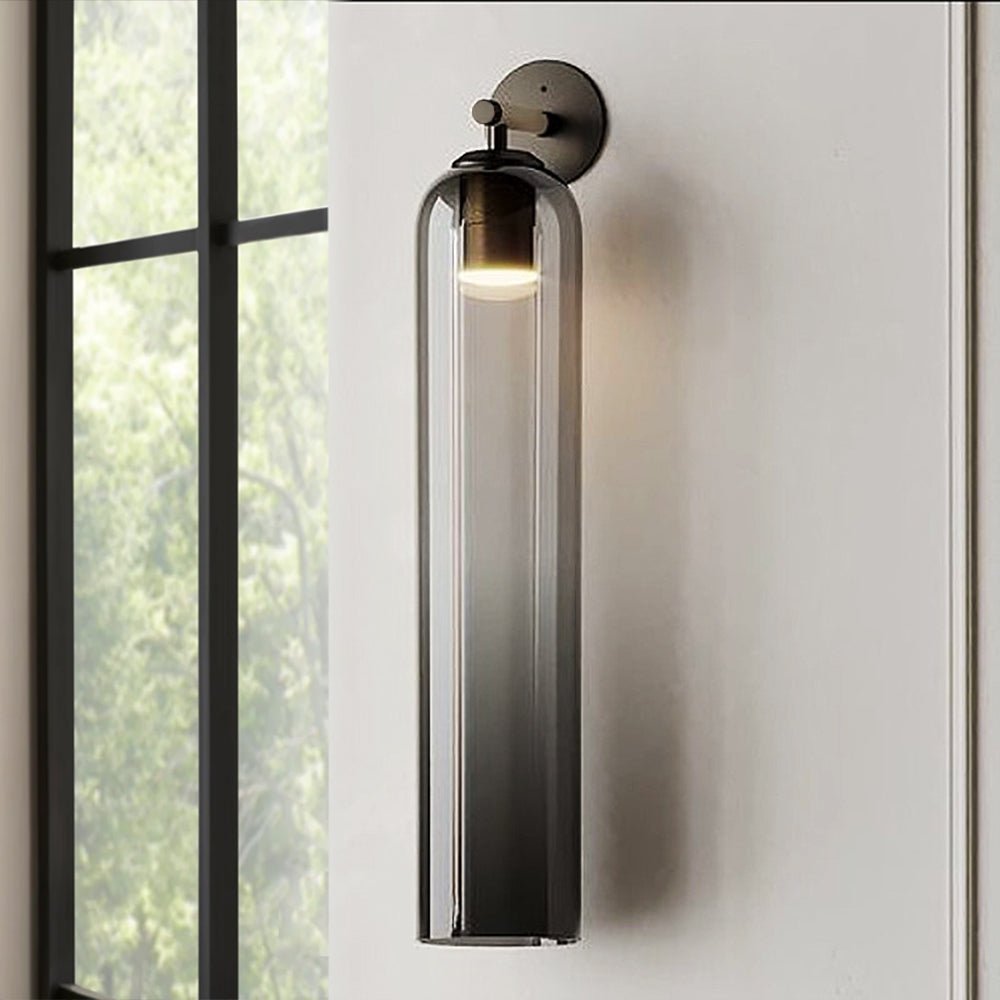Aplique de pared cilíndrico de cristal, lámpara vertical de 19 pulgadas para sala de estar, dormitorio, pasillo, iluminación ambiental, montaje hacia arriba o hacia abajo, dorado, negro, níquel