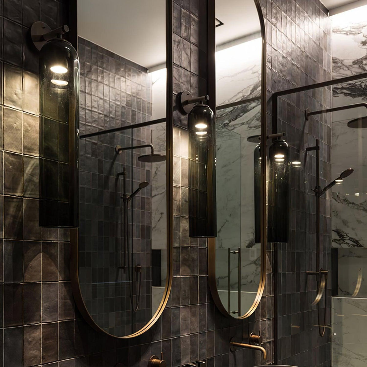 Aplique de pared cilíndrico de cristal, lámpara vertical de 19 pulgadas para sala de estar, dormitorio, pasillo, iluminación ambiental, montaje hacia arriba o hacia abajo, dorado, negro, níquel