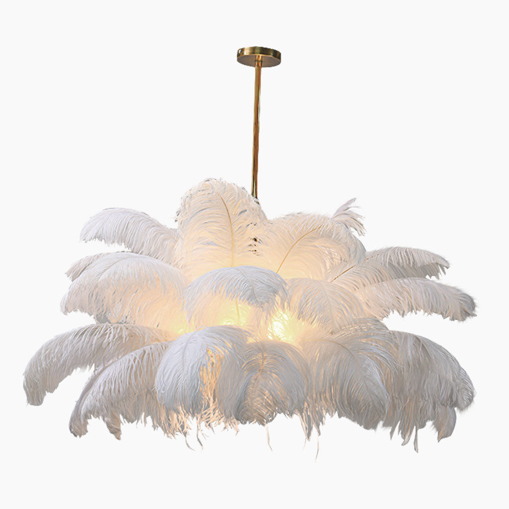 Feathered Ceiling Light White 31 in Adjustable LED Hanging Fixture for Bedroom Living Room Dining Room Statement Decor | Thomler