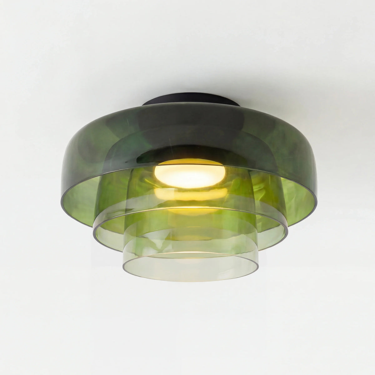Tiered Glass Overhead Fixture 16.5 in Diameter Contemporary Room Illumination Gray Amber Green Finishes LED Flush Mount for Bedroom Dining K | Thomler
