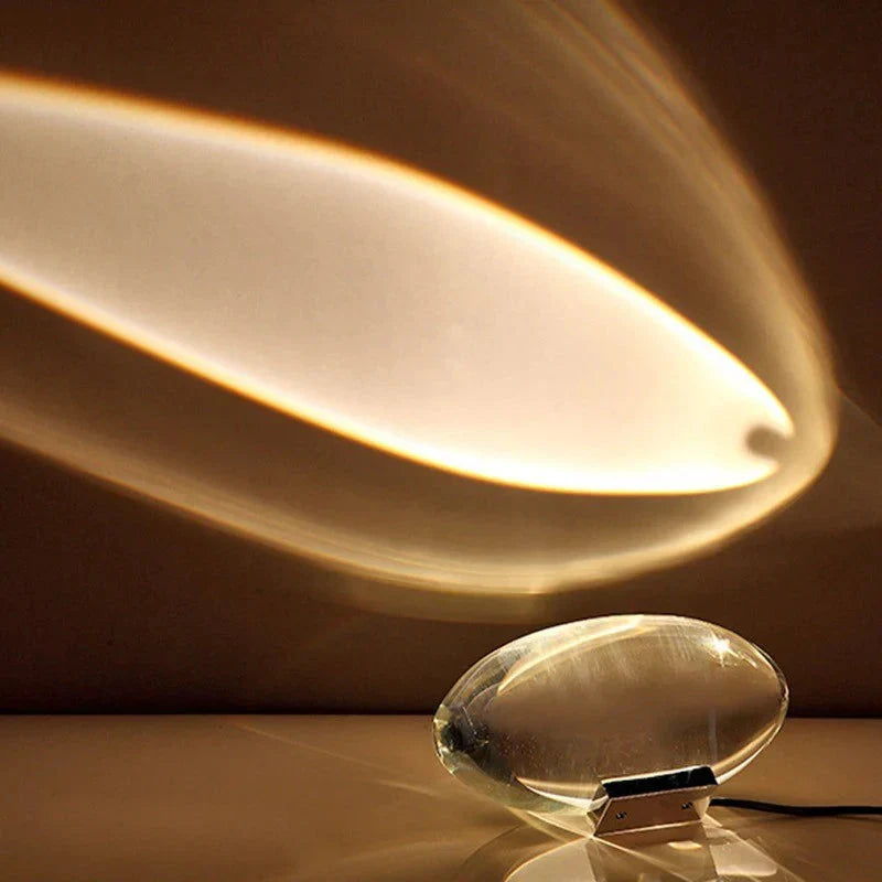 Oval Crystal Table Lamp with LED Mood Lighting in Warm White, Sunset Red & Blue-Violet for Bedroom & Living Room | Thomler