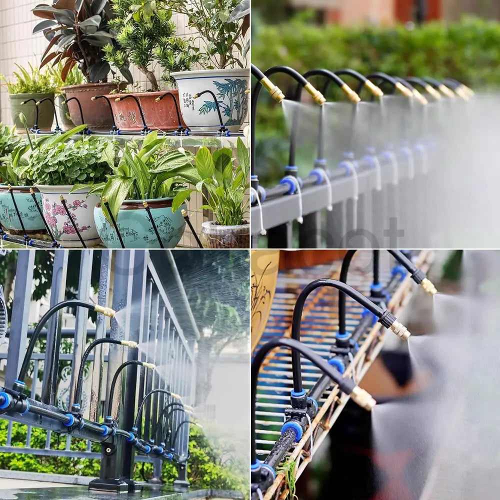 Garden Watering System 0.3 in Hose with Adjustable Brass Spray Nozzles for Patios Balconies Raised Beds Greenhouses | Thomler