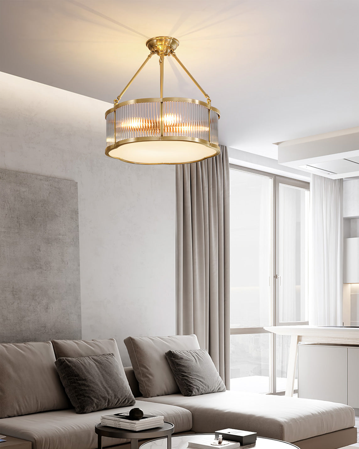 Brass Glass Flush Mount Ceiling Light 20 Inch Quatrefoil Design for Bedroom Living Room Dining Room Indoor Lighting Fixture | Thomler