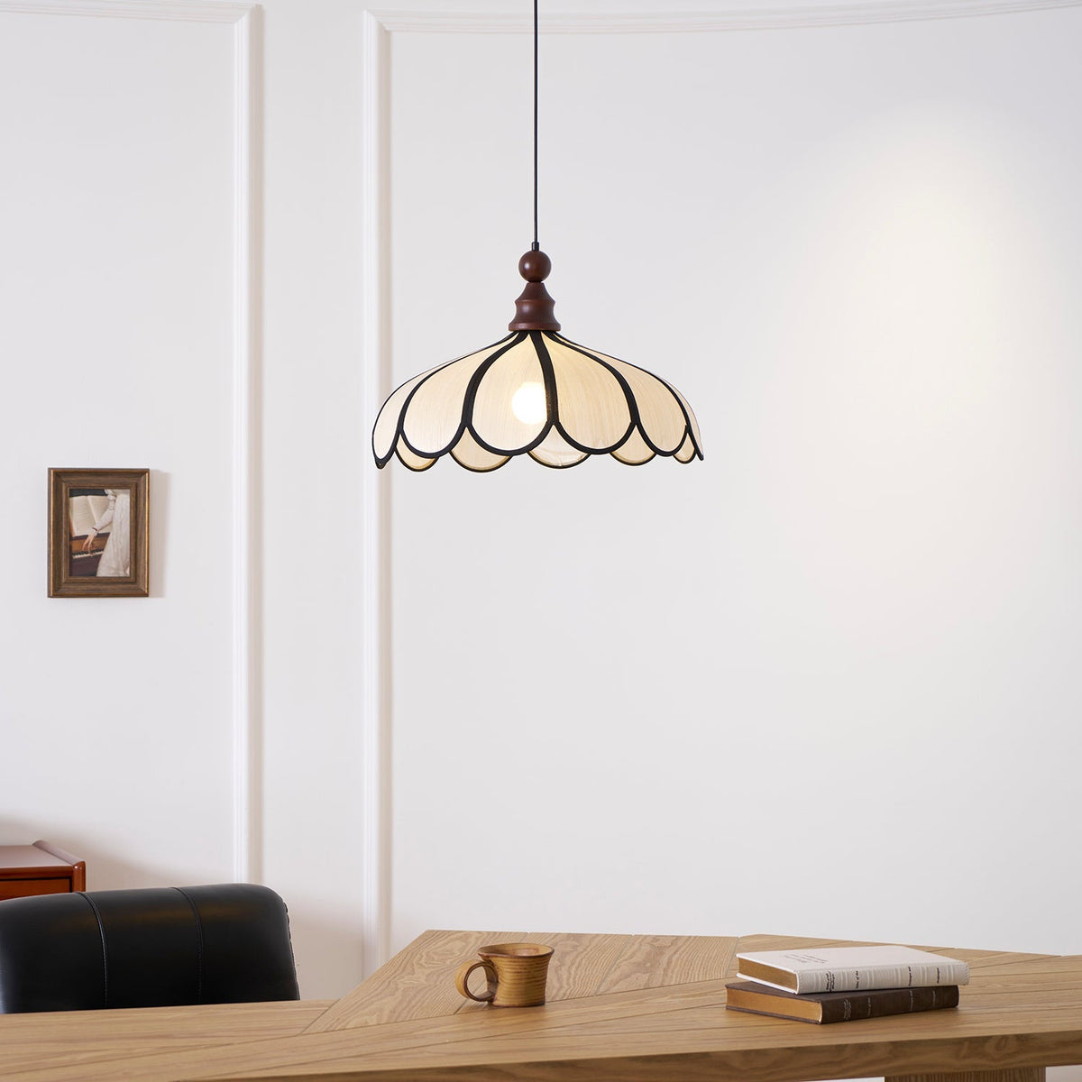 Woven Fiber Dome Ceiling Fixture with Wood Trim – 16 to 24 Inch Sizes – Adjustable Drop Suspension for Kitchens, Breakfast Nooks & Dining Ar | Thomler