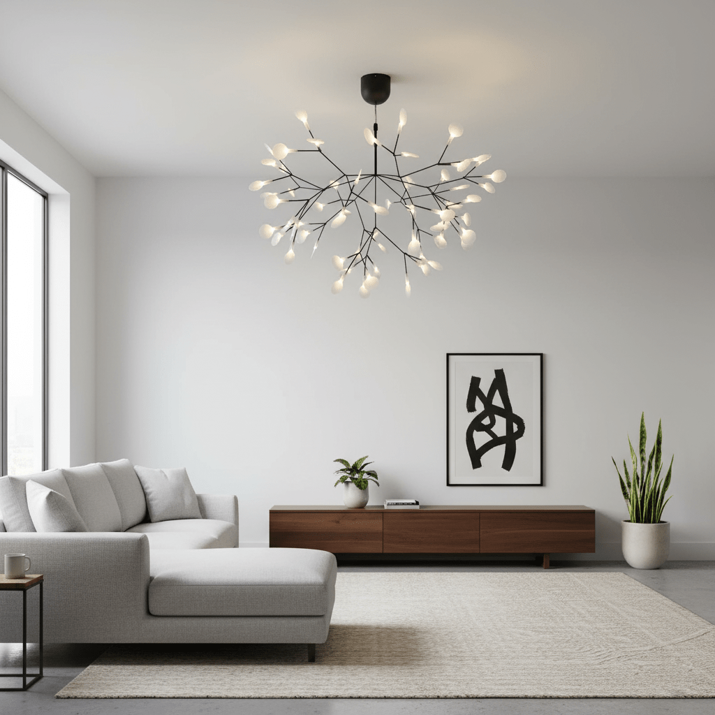 Vertakkende led-kroonluchter met acryl bloemblaadjes, zwarte afwerking, 20W geïntegreerde verlichting, dimbaar, optionele afstandsbediening, modern statement-armatuur, voor binnenshuis/woonkamer