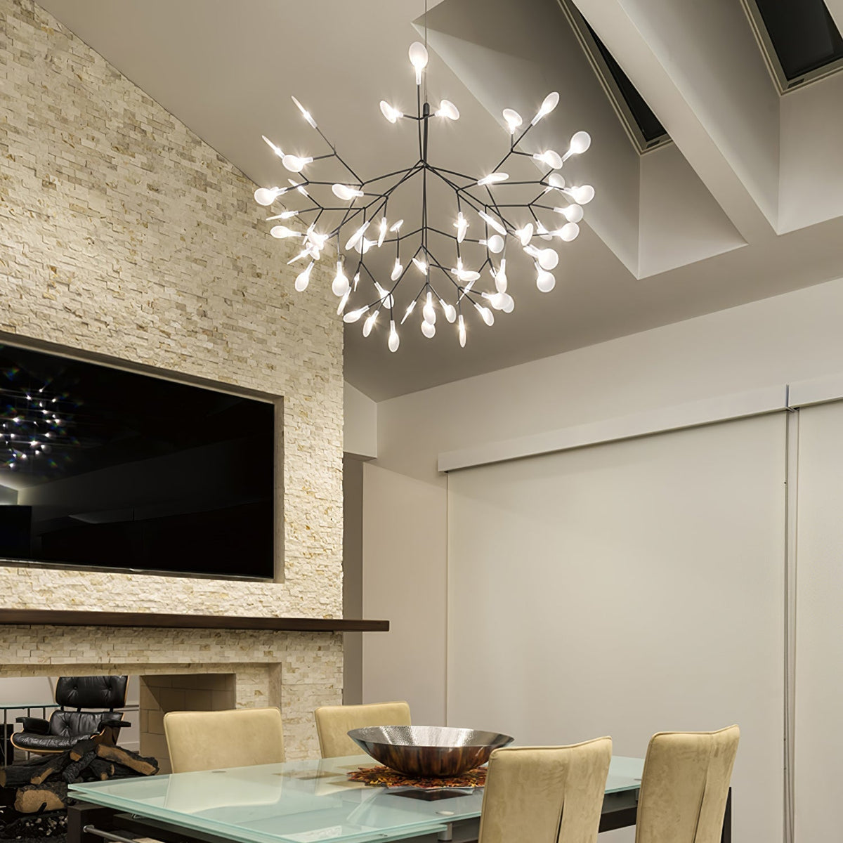 Vertakkende led-kroonluchter met acryl bloemblaadjes, zwarte afwerking, 20W geïntegreerde verlichting, dimbaar, optionele afstandsbediening, modern statement-armatuur, voor binnenshuis/woonkamer