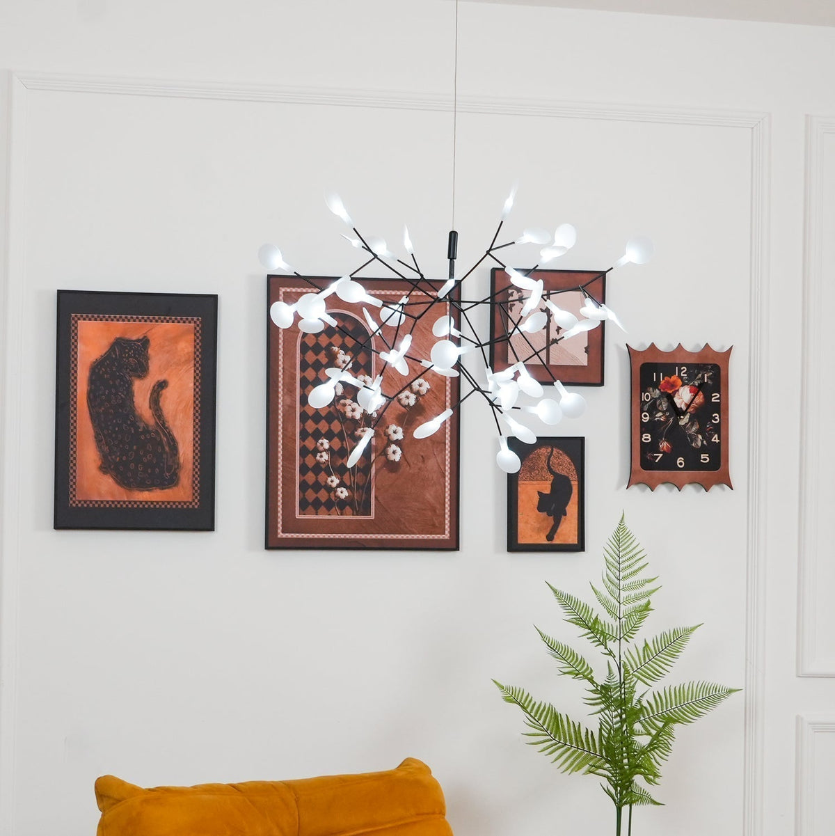 Vertakkende led-kroonluchter met acryl bloemblaadjes, zwarte afwerking, 20W geïntegreerde verlichting, dimbaar, optionele afstandsbediening, modern statement-armatuur, voor binnenshuis/woonkamer
