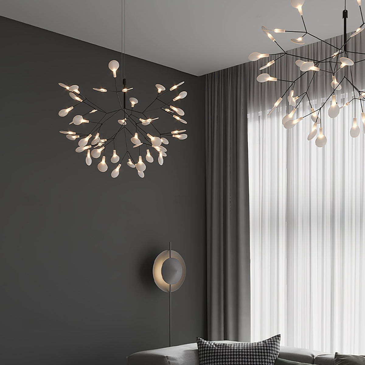 Vertakkende led-kroonluchter met acryl bloemblaadjes, zwarte afwerking, 20W geïntegreerde verlichting, dimbaar, optionele afstandsbediening, modern statement-armatuur, voor binnenshuis/woonkamer