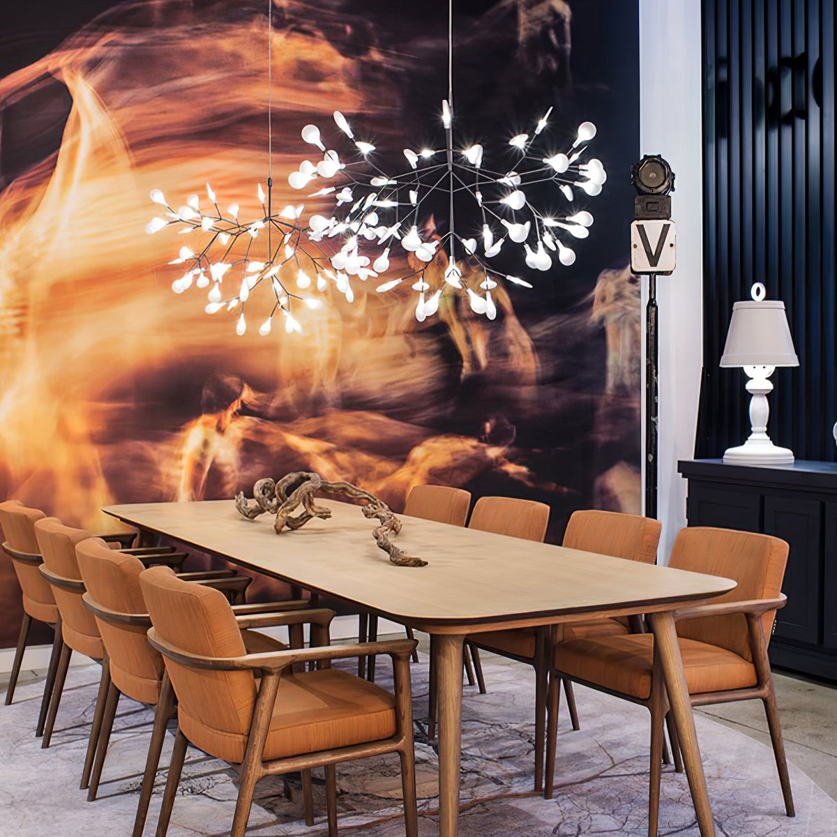 Vertakkende led-kroonluchter met acryl bloemblaadjes, zwarte afwerking, 20W geïntegreerde verlichting, dimbaar, optionele afstandsbediening, modern statement-armatuur, voor binnenshuis/woonkamer