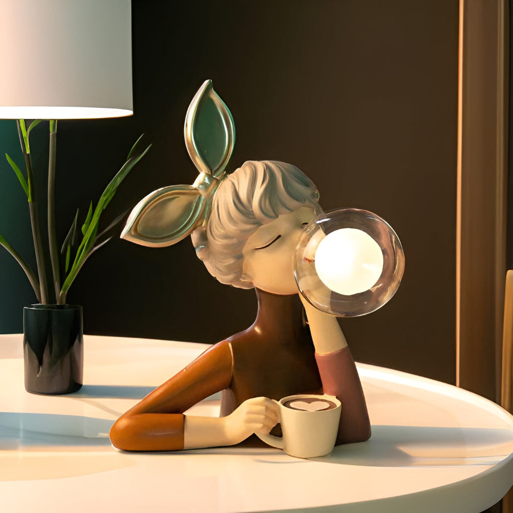 Illuminated Sculptural Figure Night Light USB Powered LED Polymer Glass 9.8 × 8.3 × 11.6 in for Nightstand Office Desk Ambient Glow Decorati | Thomler
