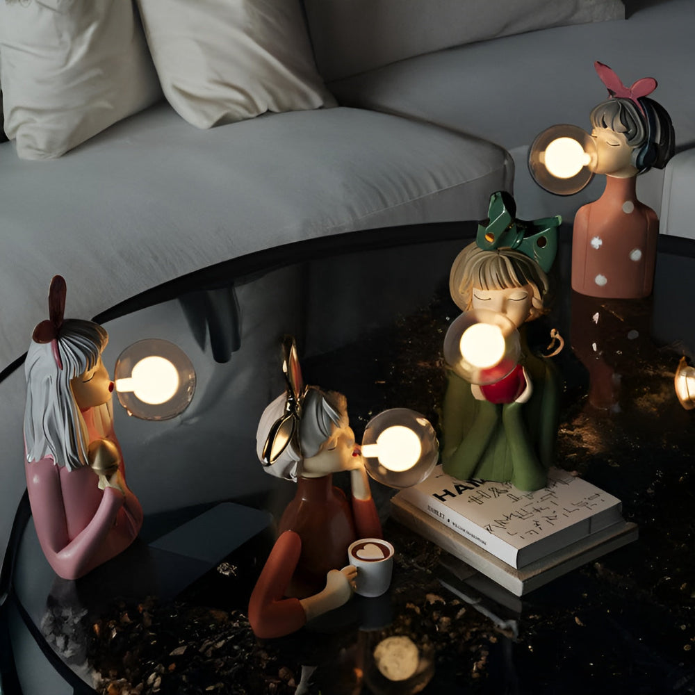 Illuminated Sculptural Figure Night Light USB Powered LED Polymer Glass 9.8 × 8.3 × 11.6 in for Nightstand Office Desk Ambient Glow Decorati | Thomler