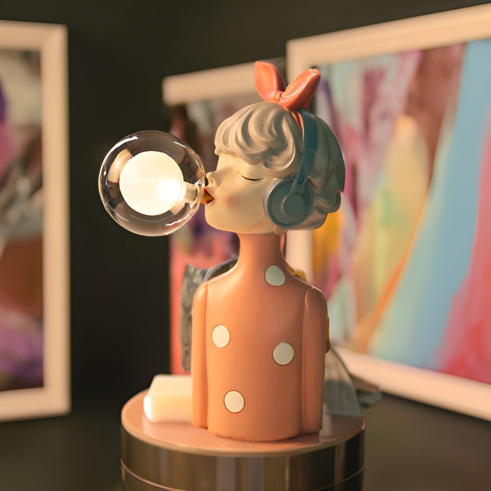 Illuminated Sculptural Figure Night Light USB Powered LED Polymer Glass 9.8 × 8.3 × 11.6 in for Nightstand Office Desk Ambient Glow Decorati | Thomler