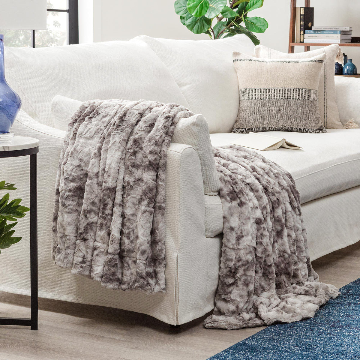 Manta reversible extragrande de piel sintética con diseño de lobo: microfibra suave para sofá, cama y sillas