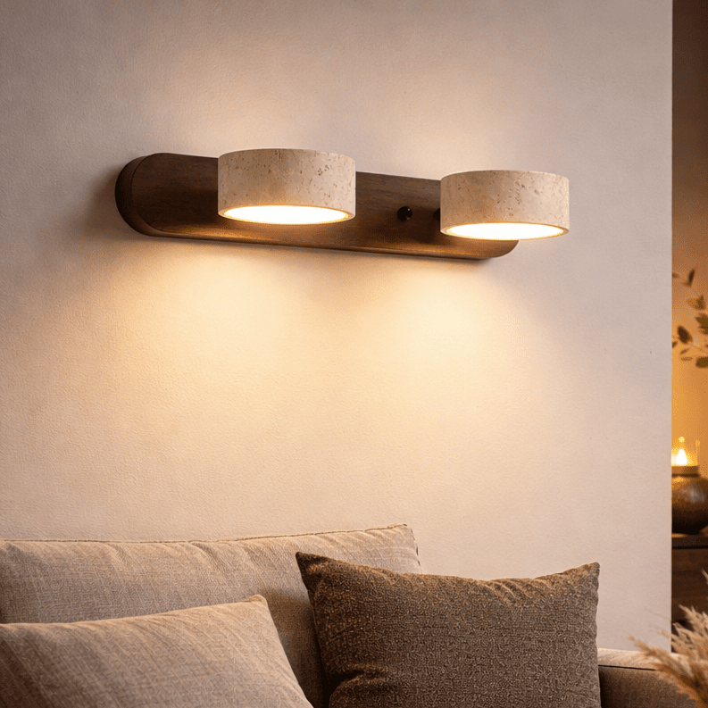 Stone & Wood Dual-LED Wall Sconce – Contemporary Ambient Lighting