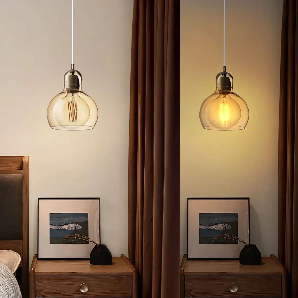 Hanging Ceiling Light Fixture Glass Globe 8 Inch Diameter Ambient Glow for Kitchen Island Entryway Hallway Bedside Nook E27 Socket 40W | Thomler