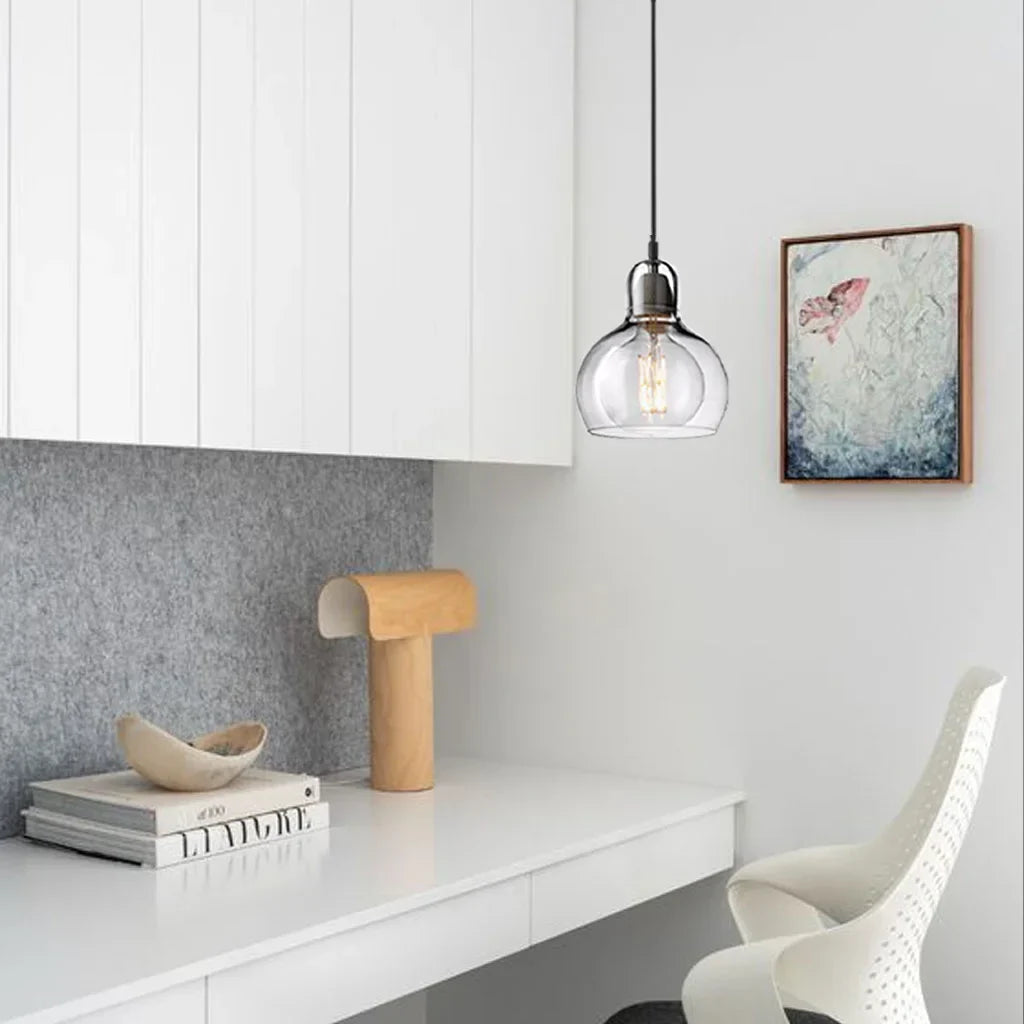Hanging Ceiling Light Fixture Glass Globe 8 Inch Diameter Ambient Glow for Kitchen Island Entryway Hallway Bedside Nook E27 Socket 40W | Thomler
