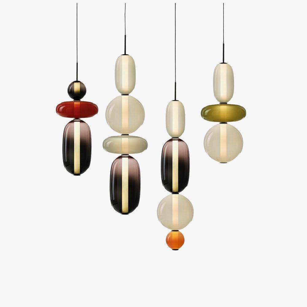 Gestapelde glazen bol hanglamp voor eetkamer en keukeneiland, meerkleurig getinte plafondhanger, 30 inch in hoogte verstelbaar, modern A | Thomler