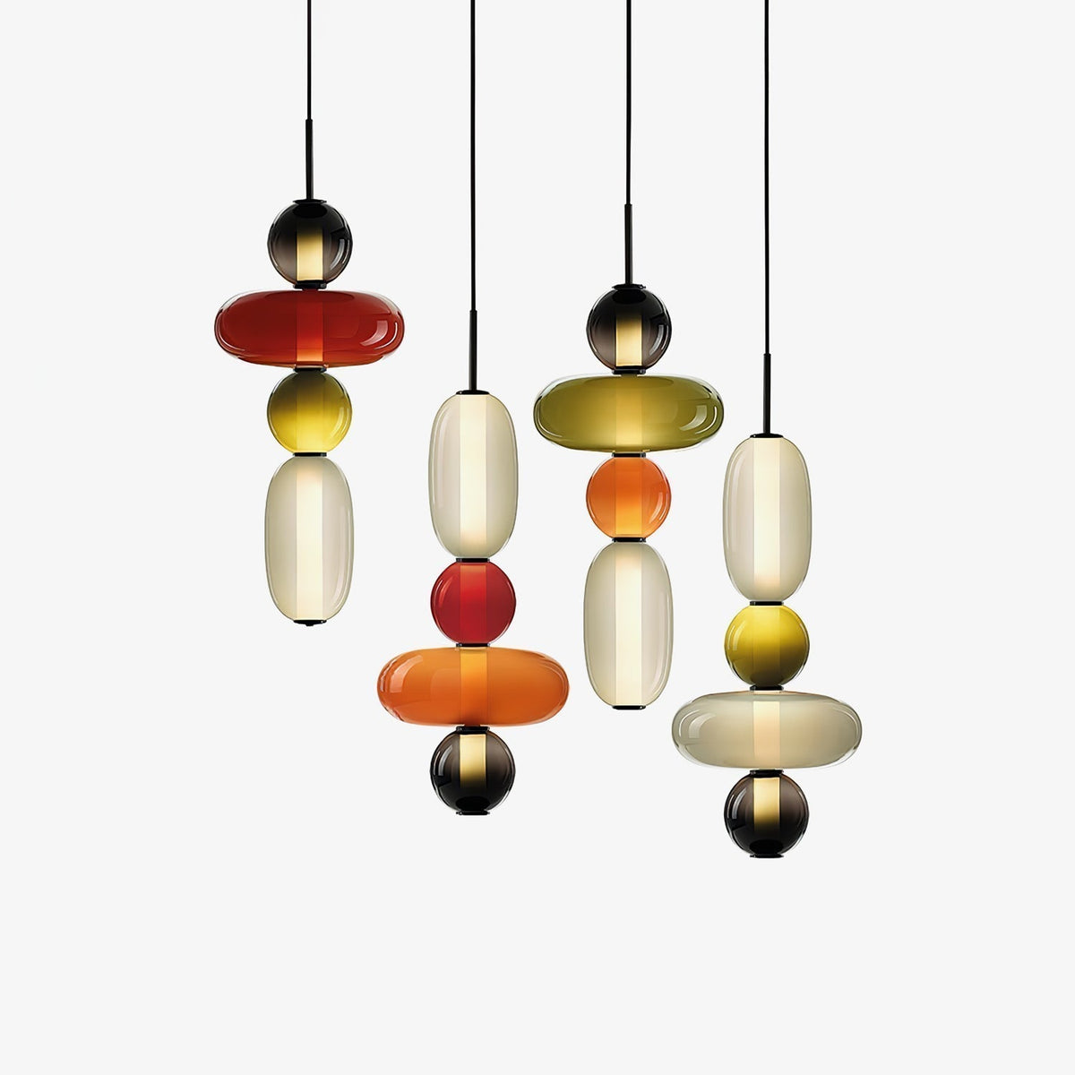 Handblown Glass Drop Pendant LED 7-inch Multi-Color Chandelier Dimmable Ceiling Light Adjustable for Kitchen Island Dining Table Living Room | Thomler