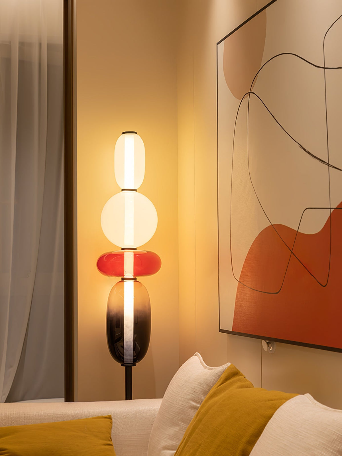 Lámpara de pie alta con temperatura de color ajustable, pantalla de metal y vidrio, iluminación decorativa moderna para dormitorio, sala de estar, rincón de lectura 130 cm | Thomler