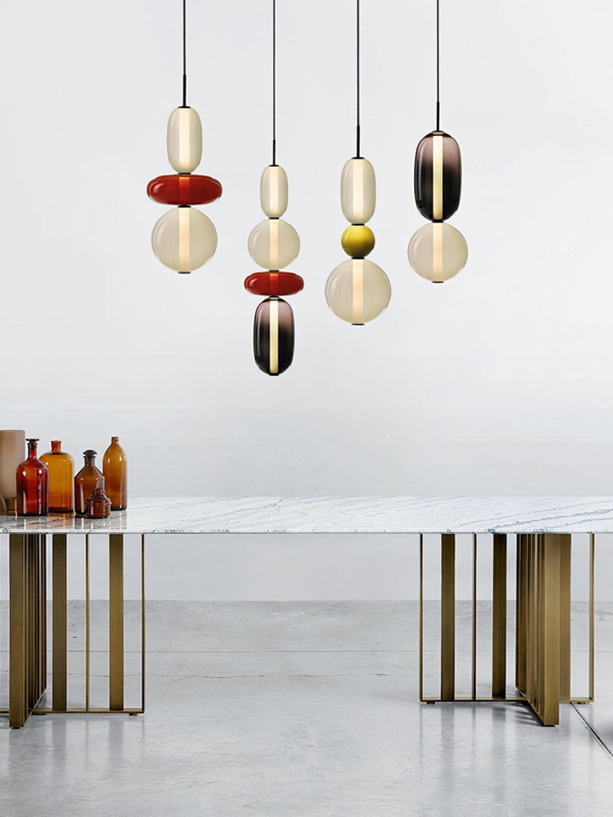 Handblown Glass Drop Pendant LED 7-inch Multi-Color Chandelier Dimmable Ceiling Light Adjustable for Kitchen Island Dining Table Living Room | Thomler