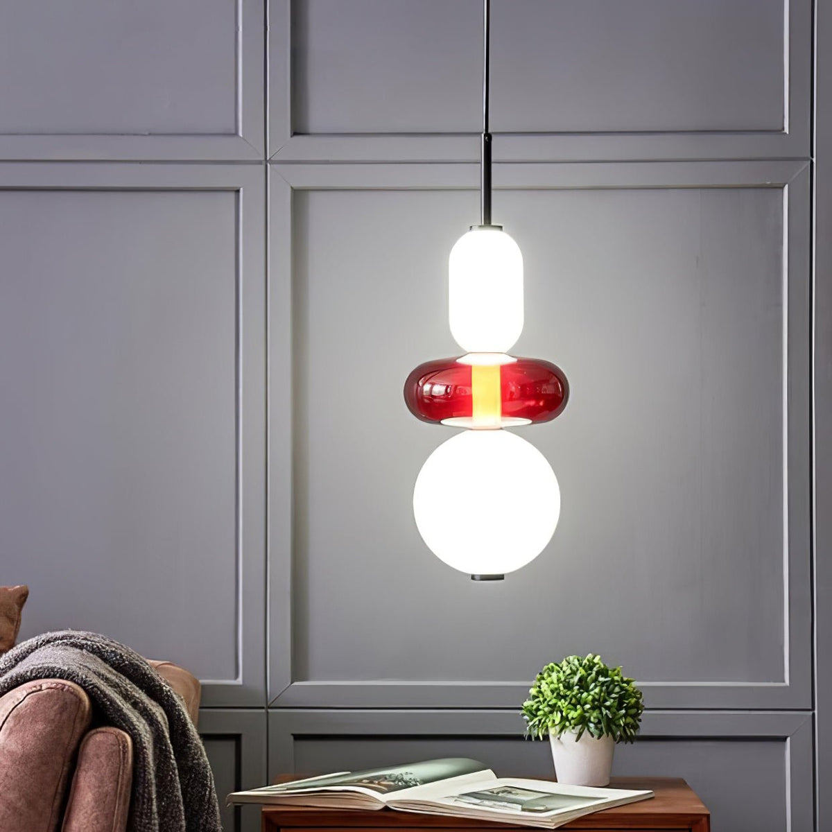 Handblown Glass Drop Pendant LED 7-inch Multi-Color Chandelier Dimmable Ceiling Light Adjustable for Kitchen Island Dining Table Living Room | Thomler