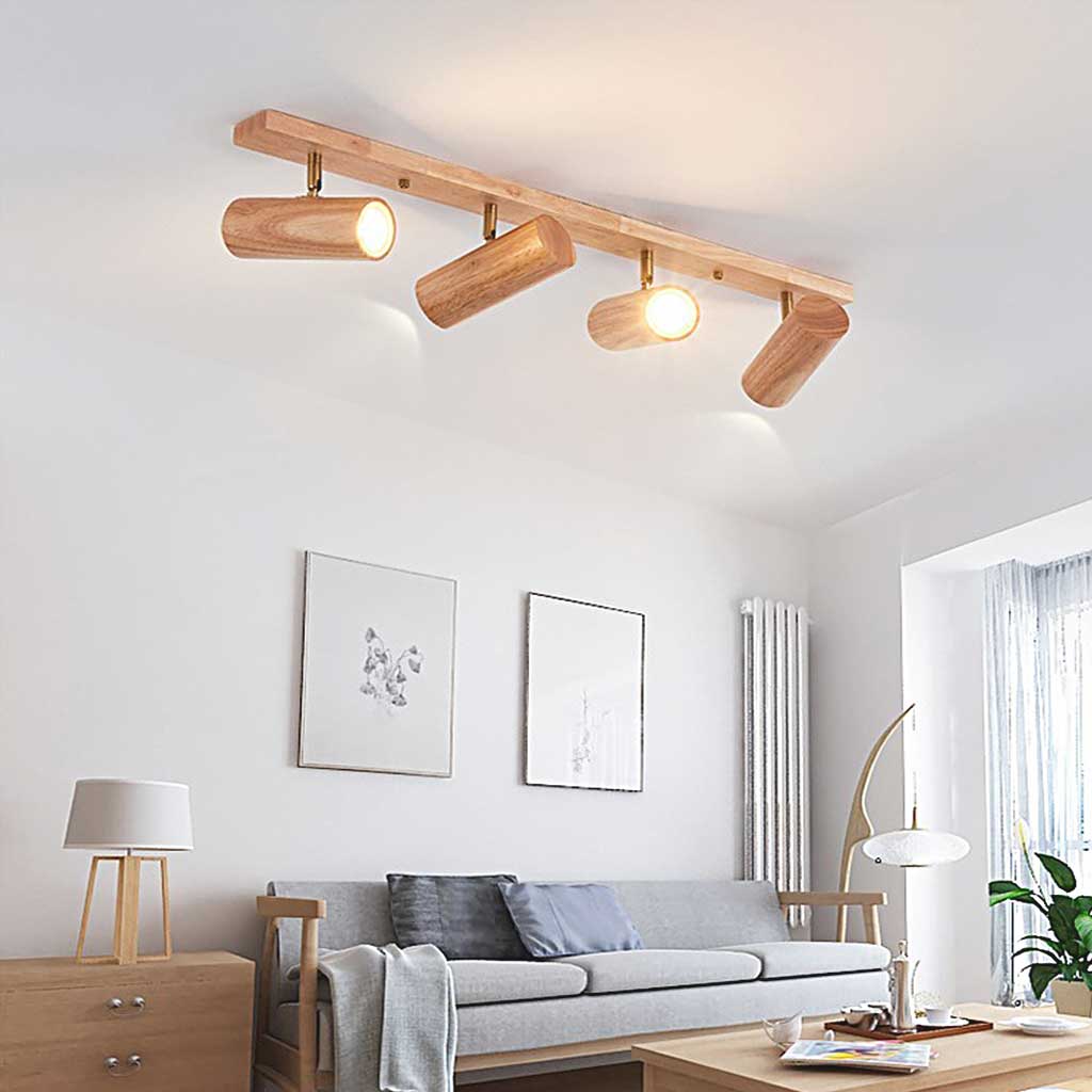 Rotating Track Spotlight with Wood Accent – Single or Multi-Head LED Fixture for Living Room, Bedroom & Home Office – Adjustable Directional | Thomler