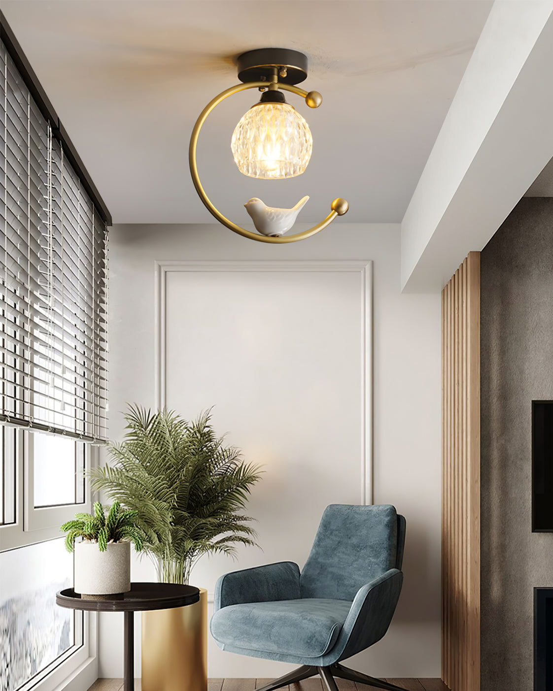 Decorative Bird Pendant Light with Brass Frame & Glass Shade for Bedroom, Dining Room & Living Room | Indoor Hanging Fixture 9 in × 11 in | Thomler