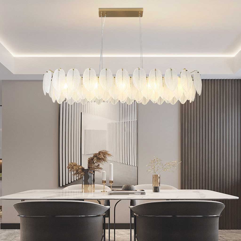 Glass Feather Ceiling Light Fixture 20 in Round Gold White LED Adjustable Color Temp for Dining Living Bedroom Contemporary Home Decor | Thomler