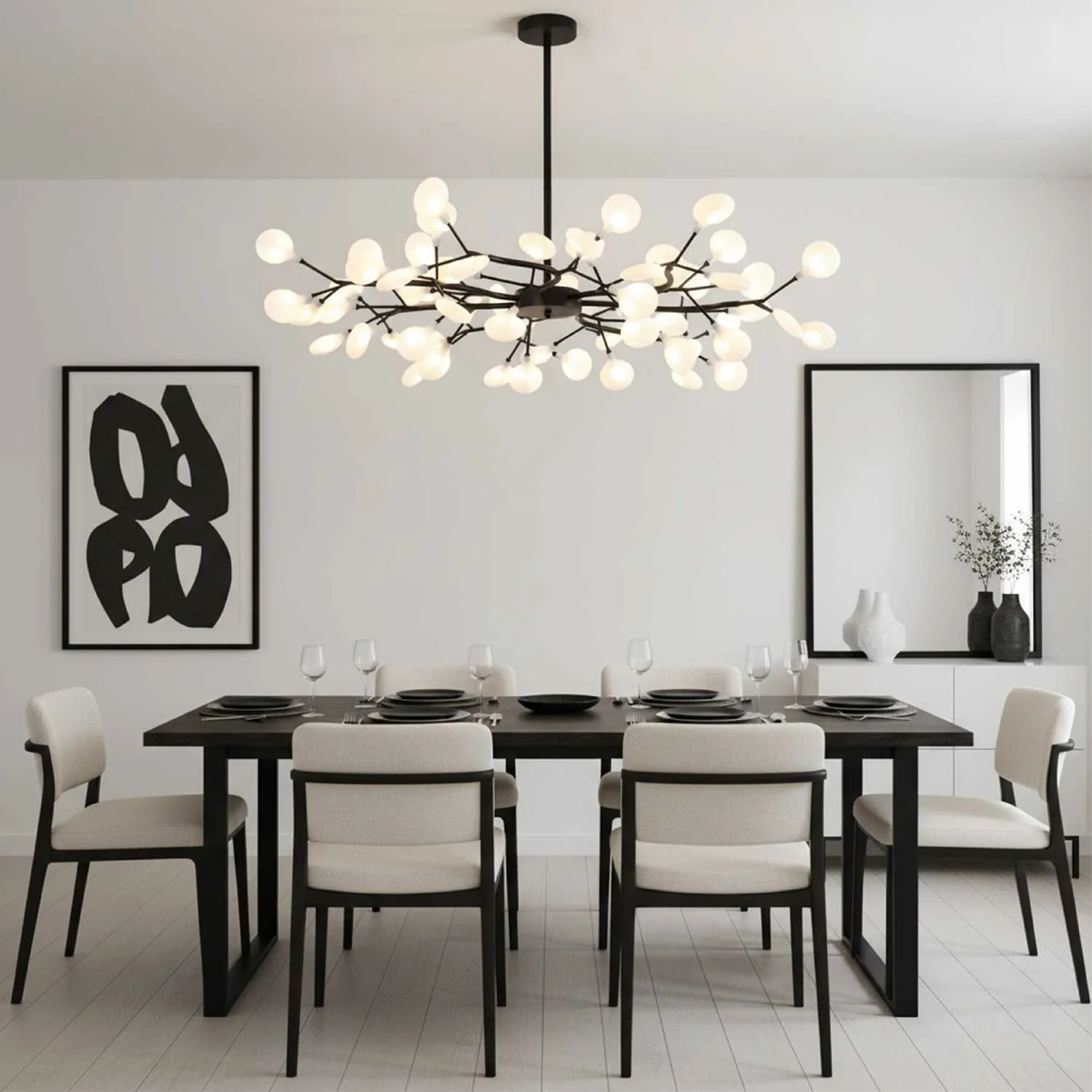Branch hanglamp zwart moderne kroonluchter LED 178 cm metaal acryl warm wit 3000K voor eetkamer hoog plafond open ruimte | Thomler