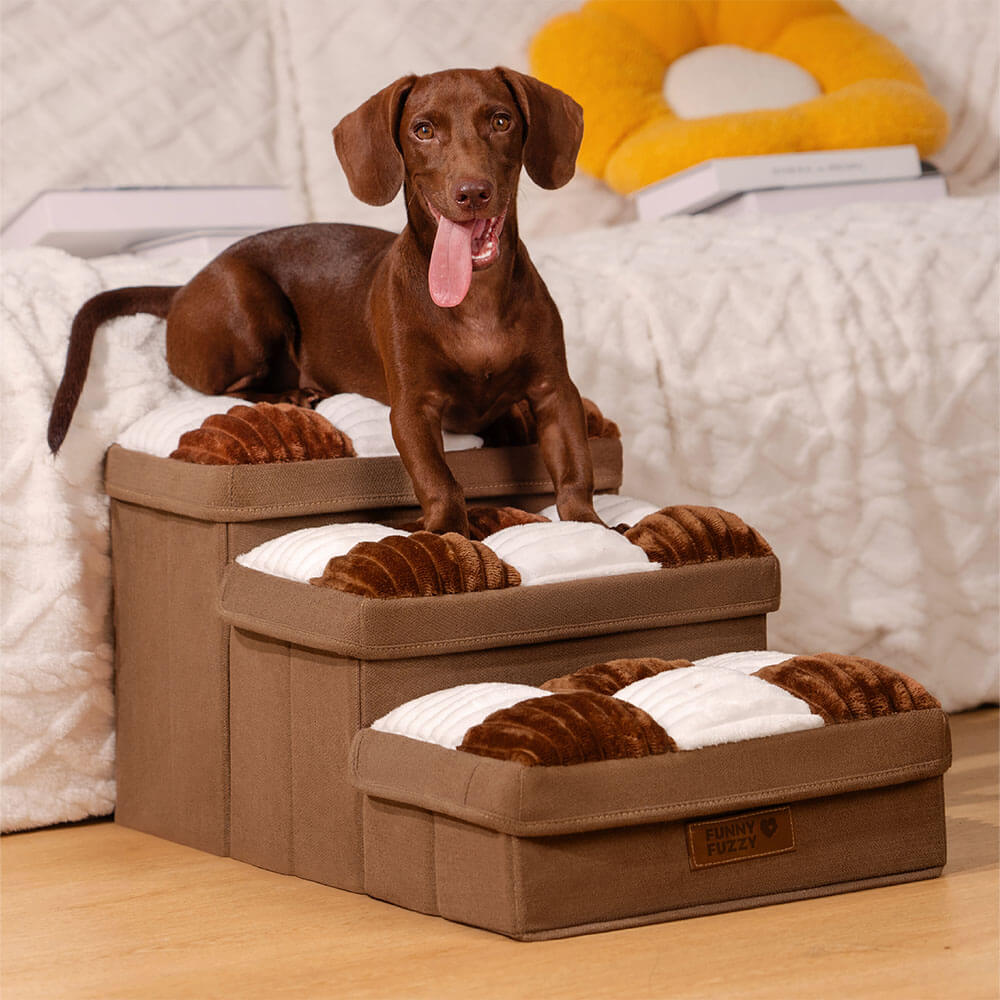 Escalones para mascotas con compartimentos de almacenamiento ocultos: rampa plegable acolchada y suave para perros y gatos pequeños, base antideslizante