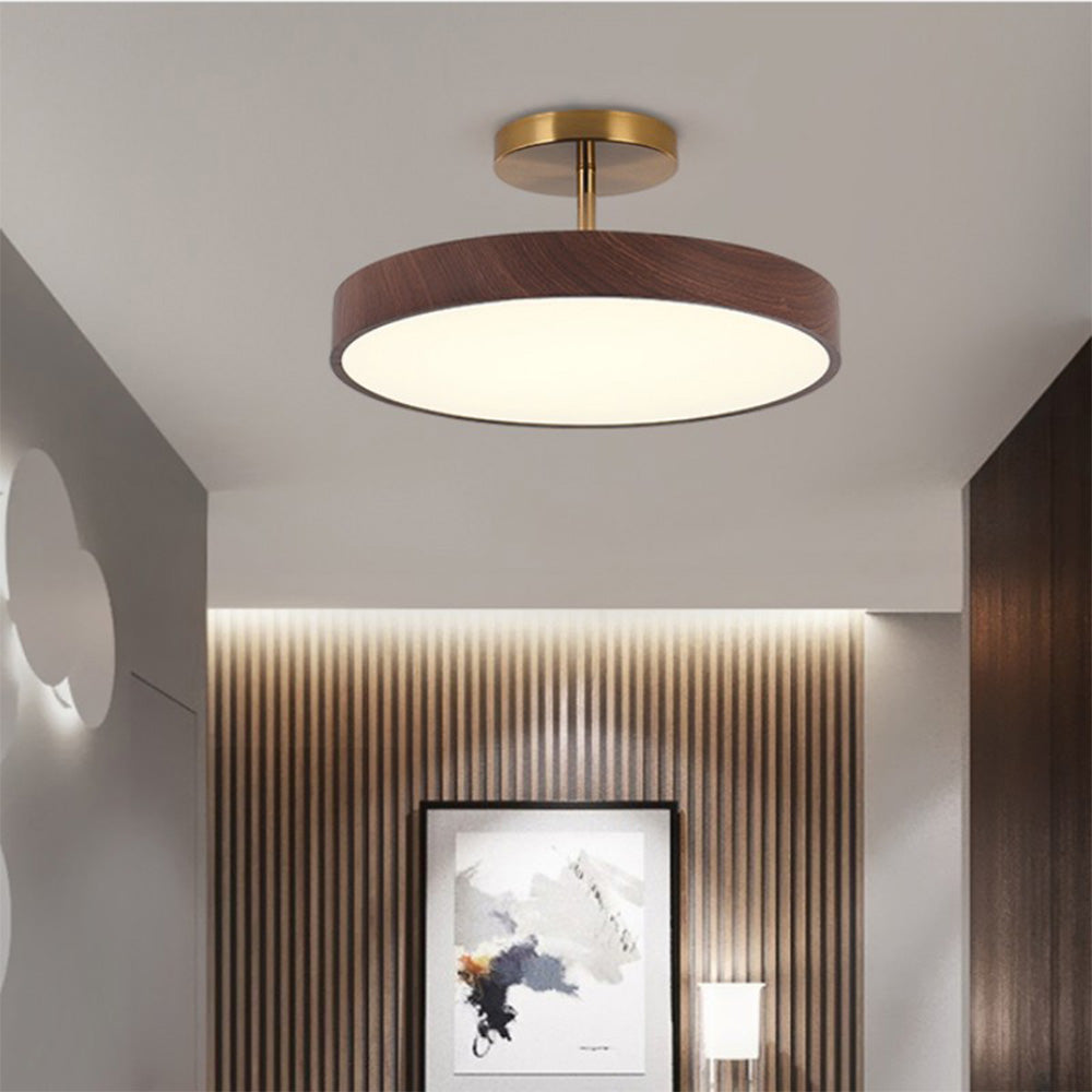 Semi-Flush Mount LED Fixture with Wood Grain Accent for Bedroom, Living Room & Dining Room Ambient Lighting | Thomler