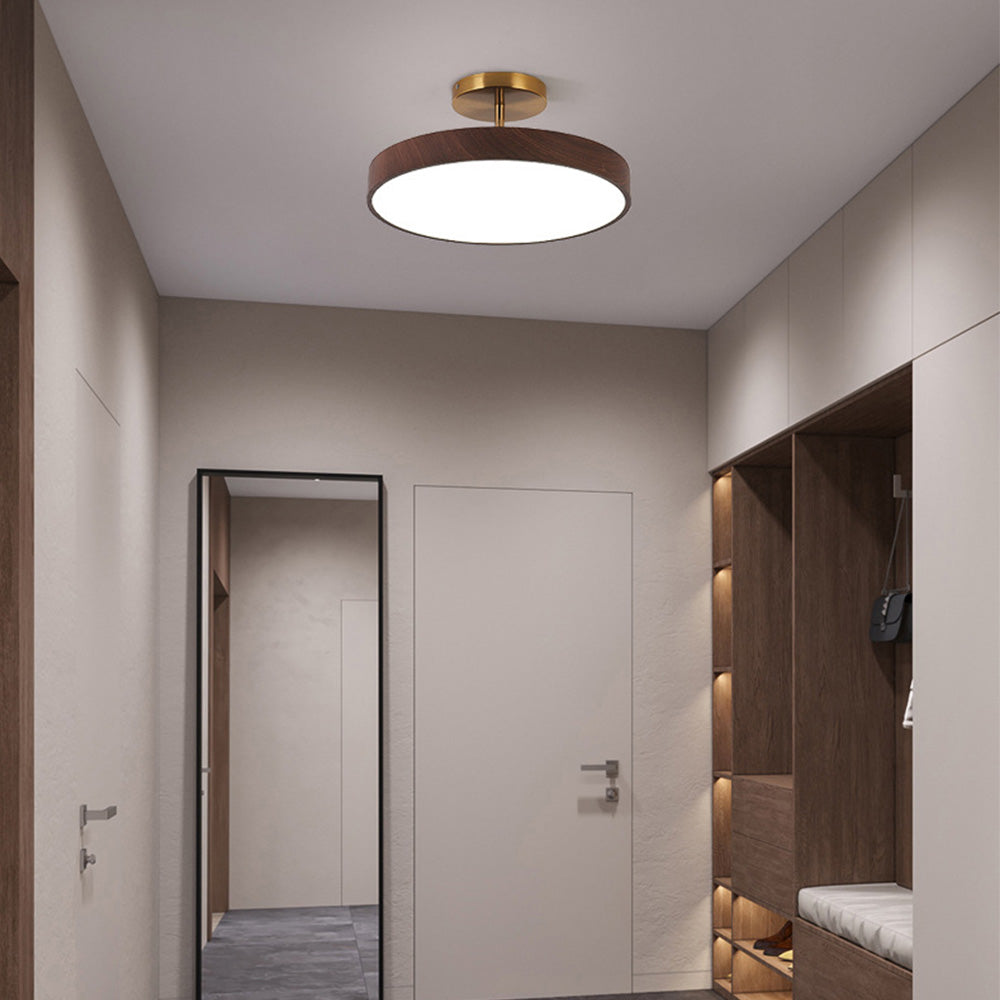 Semi-Flush Mount LED Fixture with Wood Grain Accent for Bedroom, Living Room & Dining Room Ambient Lighting | Thomler