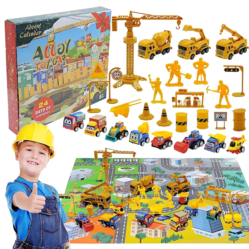 Adventskalender mit 24 Mini-Fahrzeugen, tägliche Überraschungsbox für Kinder, 10-in-1-Spielset mit verschiedenen Themen, Weihnachtsgeschenk für Kinder | Thomler