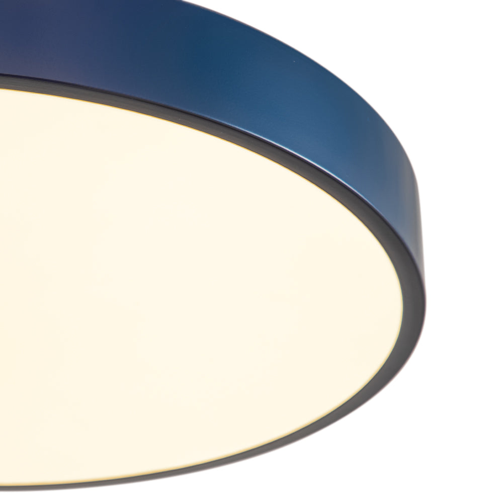16-Zoll runde LED-Deckenleuchte, halb bündig, Marineblau mit Messingverzierung, dimmbar, 5 Farbtemperaturen, für Schlafzimmer, Wohnzimmer, Küche, Flur | Thomler