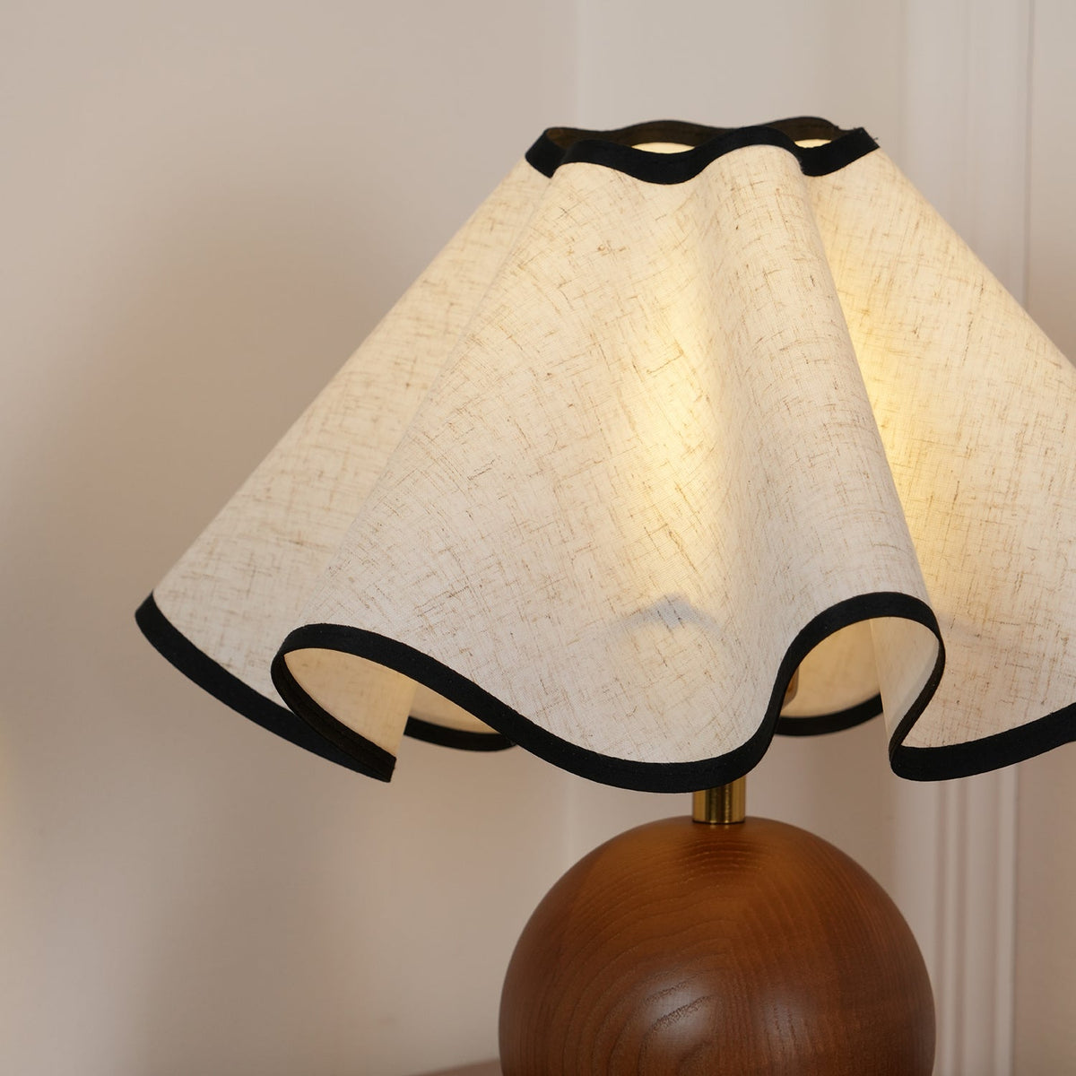 Wooden Desk Lamp with Fabric Shade for Bedroom Nightstand Reading Light Home Office Study Table Lighting 12 in Diameter Ambient Glow Bulb No | Thomler
