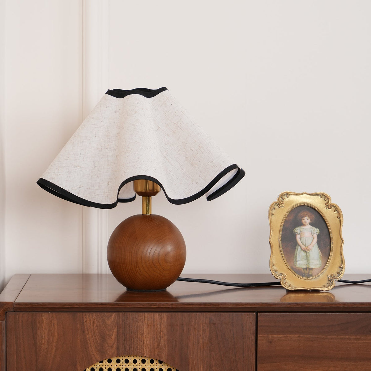 Wooden Desk Lamp with Fabric Shade for Bedroom Nightstand Reading Light Home Office Study Table Lighting 12 in Diameter Ambient Glow Bulb No | Thomler