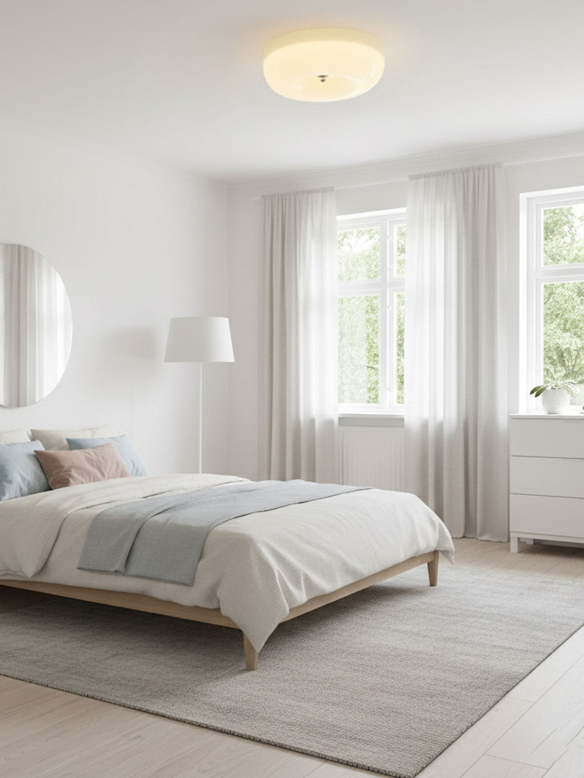 Lámpara de techo de montaje empotrado con cúpula de cristal de 16 pulgadas, color crema, redonda, LED, para dormitorio, sala de estar, comedor, perfil bajo, regulable, moderna para el hogar | Thomler