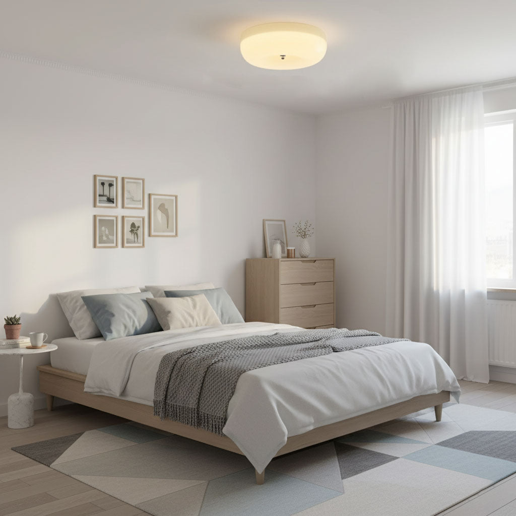 Lámpara de techo de montaje empotrado con cúpula de cristal de 16 pulgadas, color crema, redonda, LED, para dormitorio, sala de estar, comedor, perfil bajo, regulable, moderna para el hogar | Thomler