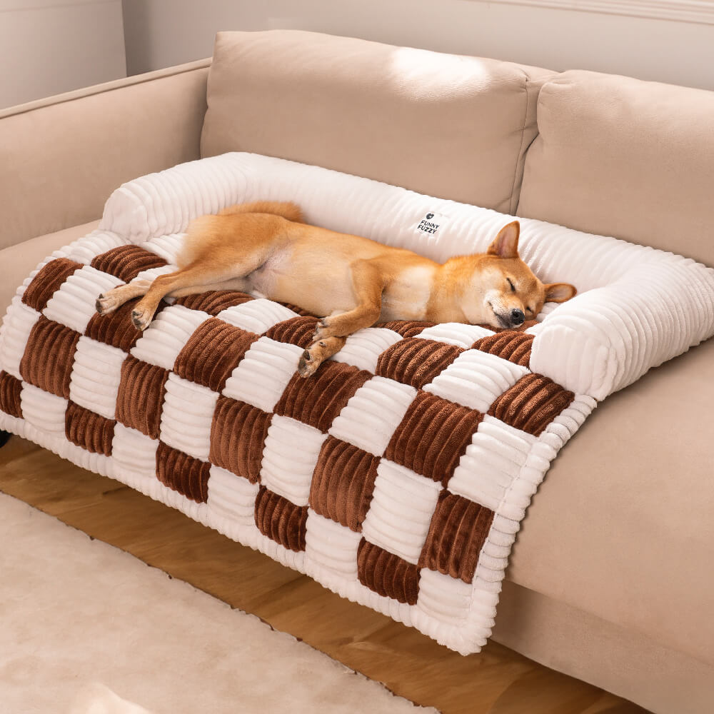 Protector acolchado para muebles de mascotas – Funda antideslizante para sofá y suelo | Manta a cuadros lavable para perros